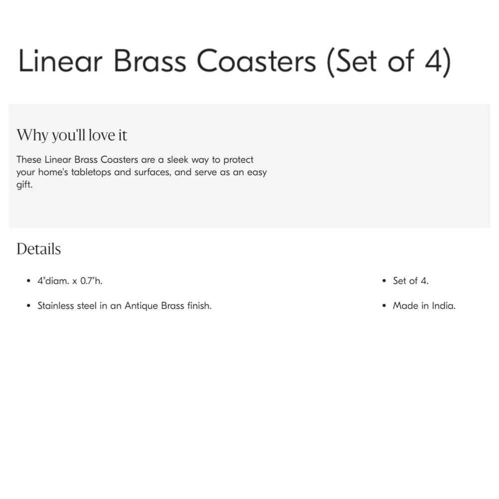 West Elm Linear Brass Coasters Set